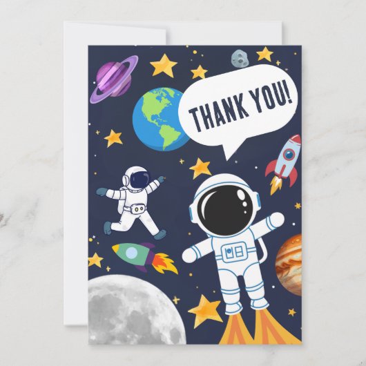 Astronautenplanet-Mondsterne, Niedliches Kind Dankeskarte (Vorderseite)