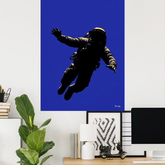 Astronautenposter - Schwarze Silhouette auf blau Poster (Heimbüro)