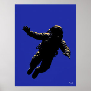 Astronautenposter – schwarze Silhouette auf Blau Poster