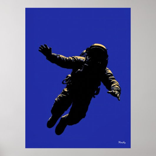 Astronautenposter - Schwarze Silhouette auf blau Poster (Vorne)