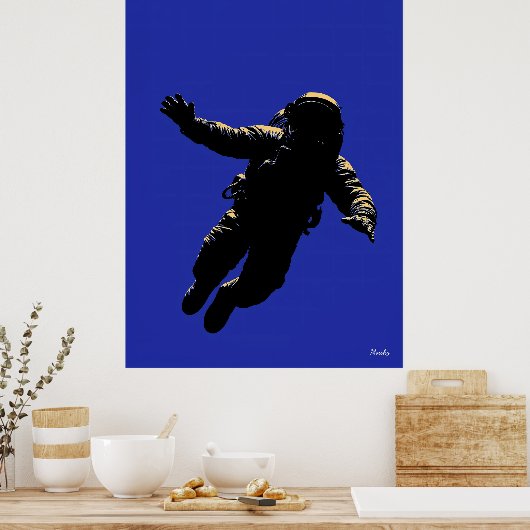 Astronautenposter - Schwarze Silhouette auf blau Poster (Küche)