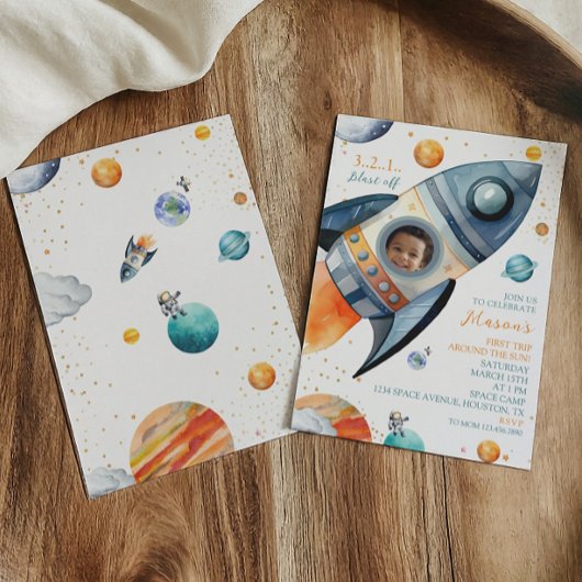 Astronautenrakete Erste Reise um die Sonnenterrass Einladung