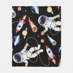 Astronautenrakete: Vintager Weltraum Nahtloses Mus Fleecedecke