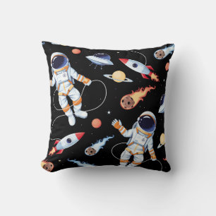 Astronautenrakete: Vintager Weltraum Nahtloses Mus Kissen