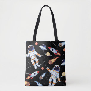 Astronautenrakete: Vintager Weltraum Nahtloses Mus Tasche