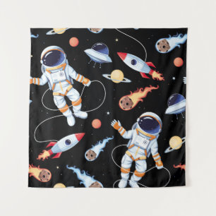 Astronautenrakete: Vintager Weltraum Nahtloses Mus Wandteppich