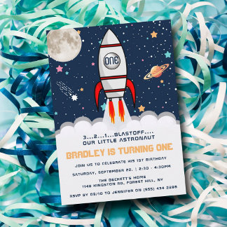 AstronautenraketenWeltraum 1. Geburtstag Einladung