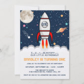 AstronautenraketenWeltraum 1. Geburtstag Einladung (Vorderseite)