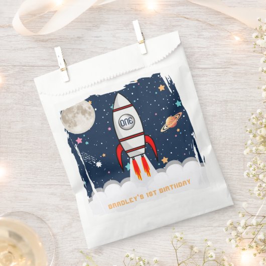 AstronautenraketenWeltraum 1. Geburtstag Geschenktütchen (Ausgeschnitten)