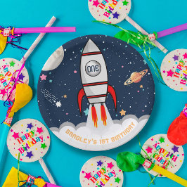 AstronautenraketenWeltraum 1. Geburtstag Pappteller