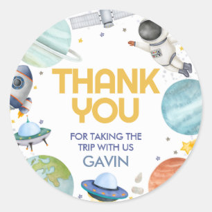 Astronautenreise zum Geburtstag der Sonne Runder Aufkleber