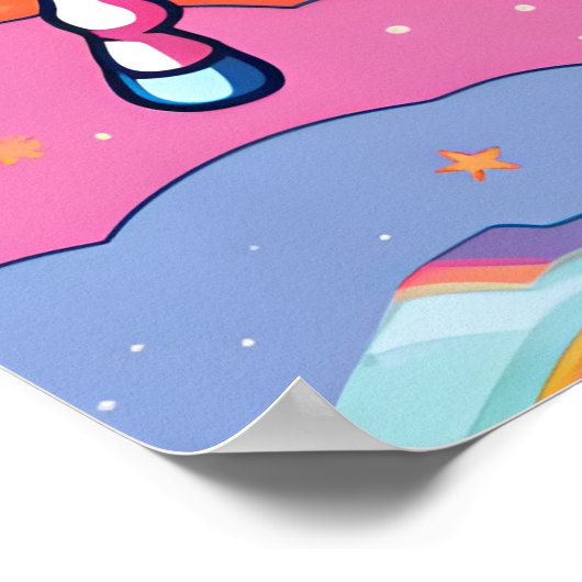 Astronautenschiff Unicorn - Magischer Regenbogen Poster (Ecke)