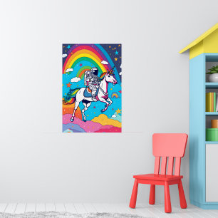 Astronautenschiff Unicorn - Magischer Regenbogen Poster