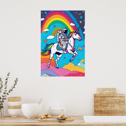 Astronautenschiff Unicorn - Magischer Regenbogen Poster (Küche)