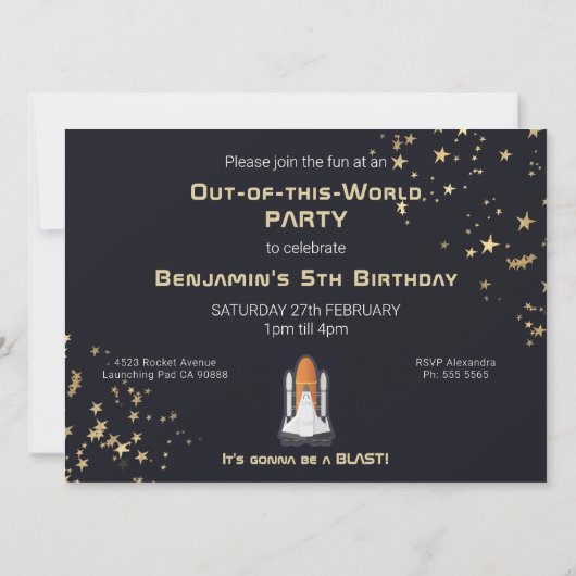 Astronautensolarsystem Kids Monogram Birthday Einladung (Rückseite)