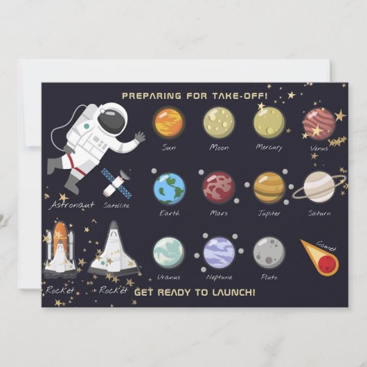 Astronautensolarsystem Kids Monogram Birthday Einladung (Vorderseite)