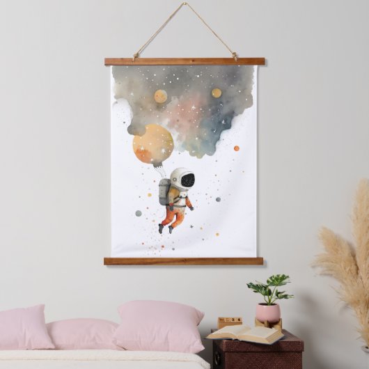Astronautenwasserfarbe Wandteppich Mit Holzrahmen (Schlafzimmer)