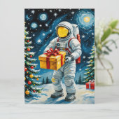 Astronautenweihnachtsfeier Feiertagskarte (Stehend Vorderseite)