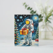 Astronautenweihnachtsfeier Feiertagspostkarte (Stehend Vorderseite)