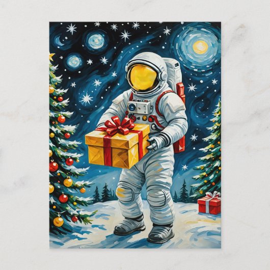 Astronautenweihnachtsfeier Feiertagspostkarte (Vorderseite)
