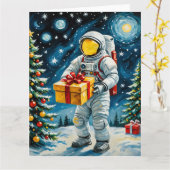 Astronautenweihnachtsfeier Karte (Gelbe Blume)