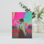 Astronautin auf Mohnfeld Postkarte (Stehend Vorderseite)