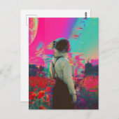 Astronautin auf Mohnfeld Postkarte (Vorne/Hinten)