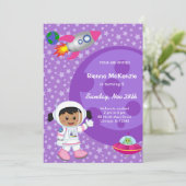 Astronautin Birthday Thema Einladung (Stehend Vorderseite)
