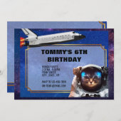 Astronautin Cat Space Einladung (Vorne/Hinten)