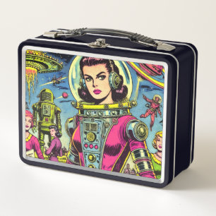 Astronautin Frauen Vintage Sci-Fi-Comic Metall Brotdose