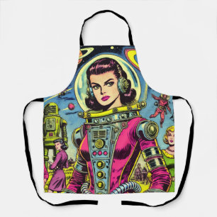 Astronautin Frauen Vintage Sci-Fi-Comic Schürze