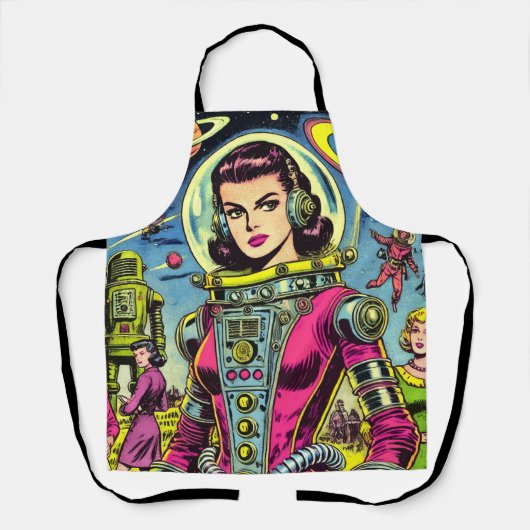 Astronautin Frauen Vintage Sci-Fi-Comic Schürze (Vorderseite)