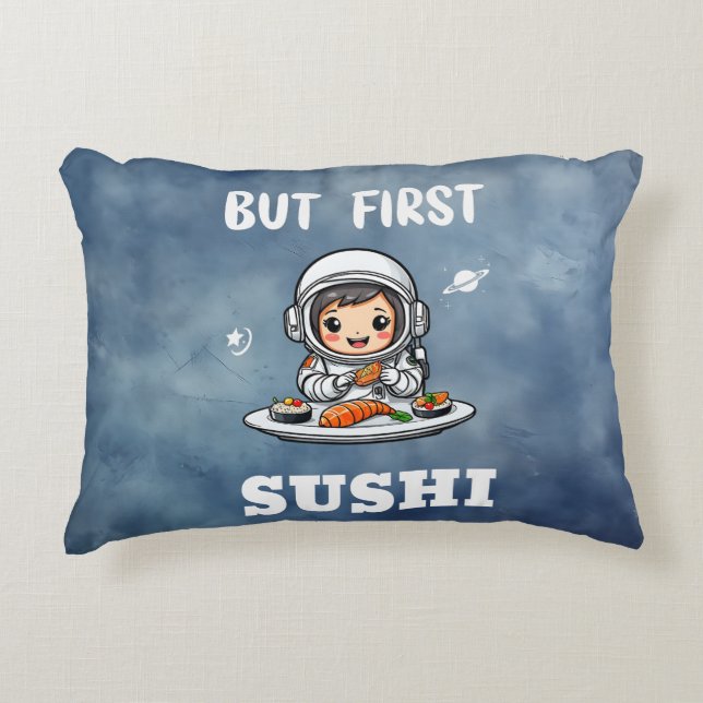 Astronautin frisst Sushi Dekokissen (Vorderseite)