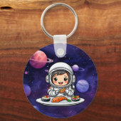 Astronautin frisst Sushi Schlüsselanhänger (Vorderseite)
