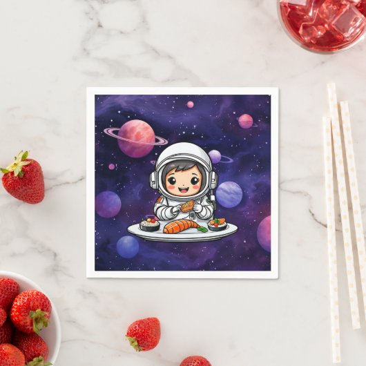 Astronautin frisst Sushi Serviette (Beispiel)