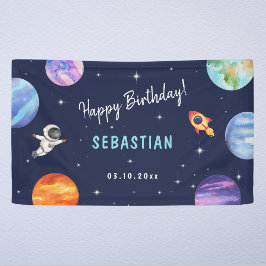 Astronautin Galaxy Geburtstag Blauer Empfang Banner