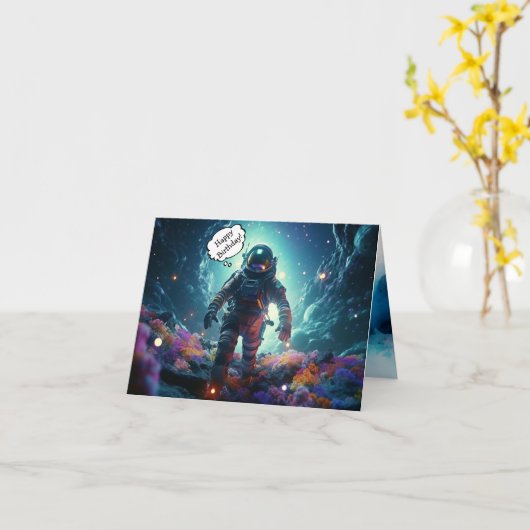 Astronautin Happy Birthday Folded Greeting Card Karte (Gelbe Blume)