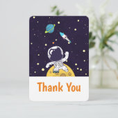 Astronautin im Weltraum Vielen Dank Dankeskarte (Stehend Vorderseite)