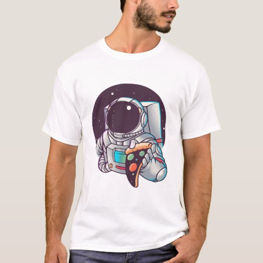 Astronautin isst Pizzaplanets T-Shirt (Vorderseite)