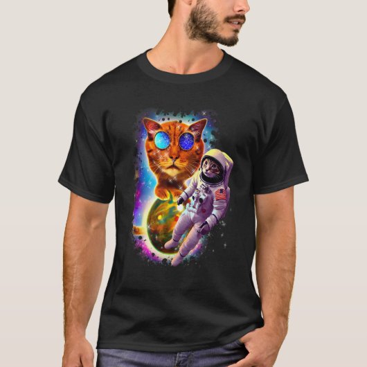 Astronautin Kosmische Katze Weltraum Galaxie Regen T-Shirt (Vorderseite)