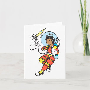Astronautin Mädchen mit Raketenblaster Karte