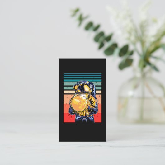 Astronautin mit Moon Retro Kosmic Visitenkarte (Stehend Vorderseite)