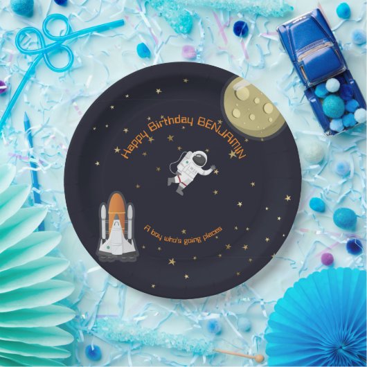 Astronautin Moon Rocket Kids Solar System Spaß Pappteller (Party)