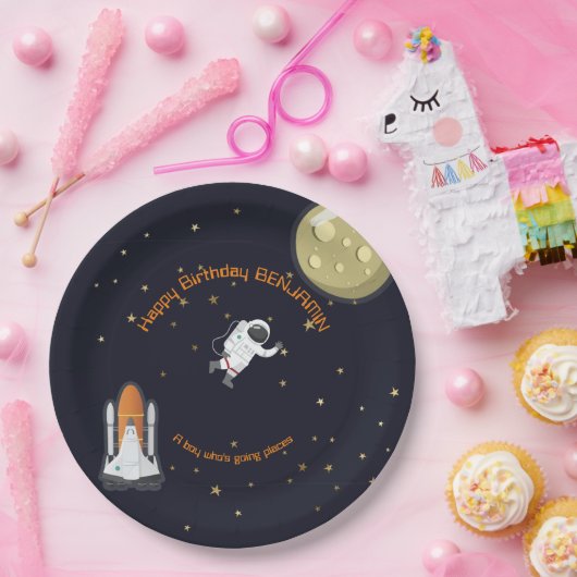 Astronautin Moon Rocket Kids Solar System Spaß Pappteller (Party)