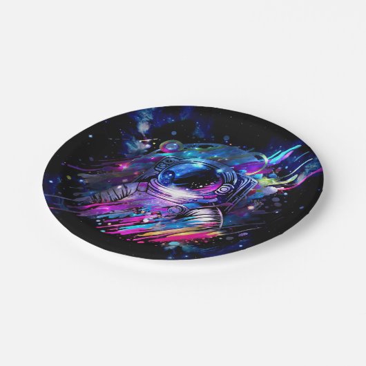 Astronautin Pappteller (Schrägansicht)