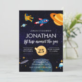 Astronautin Party zum 1. Geburtstag Einladung (Stehend Vorderseite)