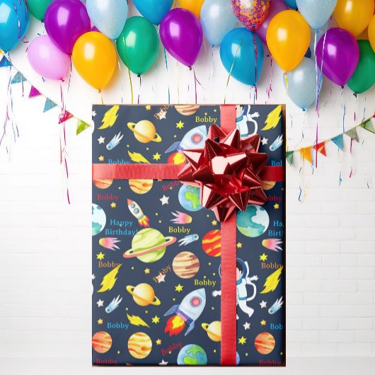 Astronautin "Spaceship Boy's Birthday" Geschenkpapier
