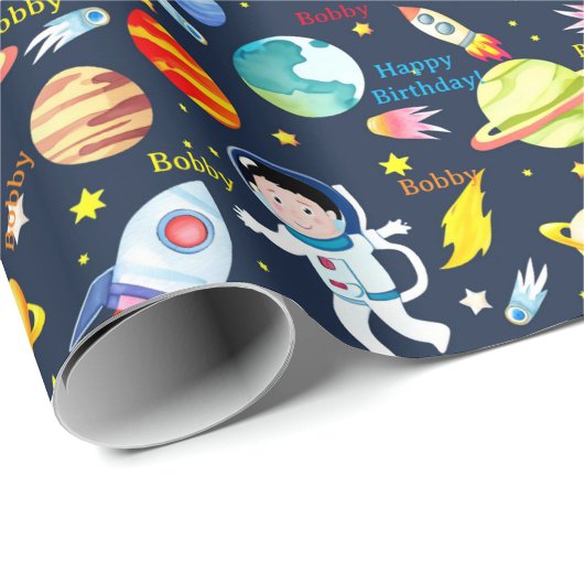 Astronautin "Spaceship Boy's Birthday" Geschenkpapier