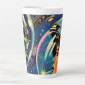 Astronautin trifft extraterrestrische Alien Milchtasse (Vorderseite)