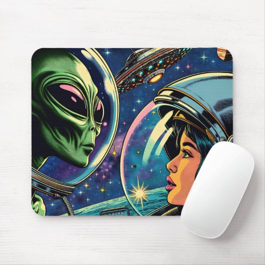 Astronautin trifft extraterrestrische Alien Mousepad (Mit Mouse)